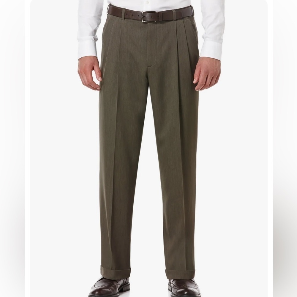 Perry Ellis America Taupe Pleated Front Cuffed Dress Slacks Pants Size 38 x 30